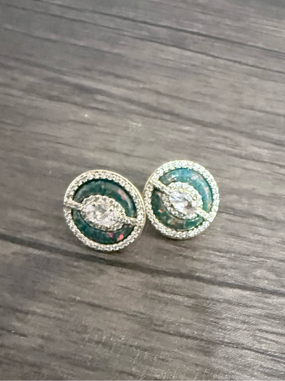 Emerald-Tone Crystal Halo Stud Earrings